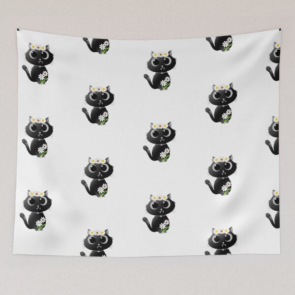 Item preview, Black Cute Cat With Margaret Flowers  designed and sold by AmeliaStore1.