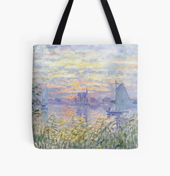 Claude Monet | "Soleil Couchant sur la Seine à Lavacourt" - Sonnenuntergang an der Seine Allover-Print Tote Bag