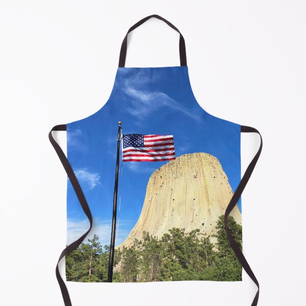Item preview, Devils Tower behind the American flag designed and sold by EzrasTrinkets.