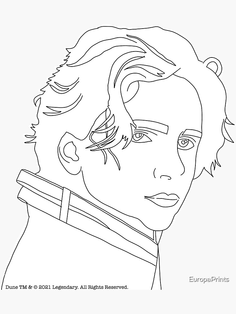 "Simple Line Drawing of Paul Atreides Dune 2020 Fan Art" Sticker for