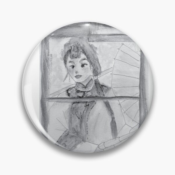 Item preview, Chinese Lady in Hanfu Black and White Watercolor Painting designed and sold by Junpeiberry.