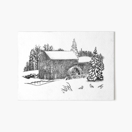 Christmas Cabin Pencil Art v 2.0 Art Board Print