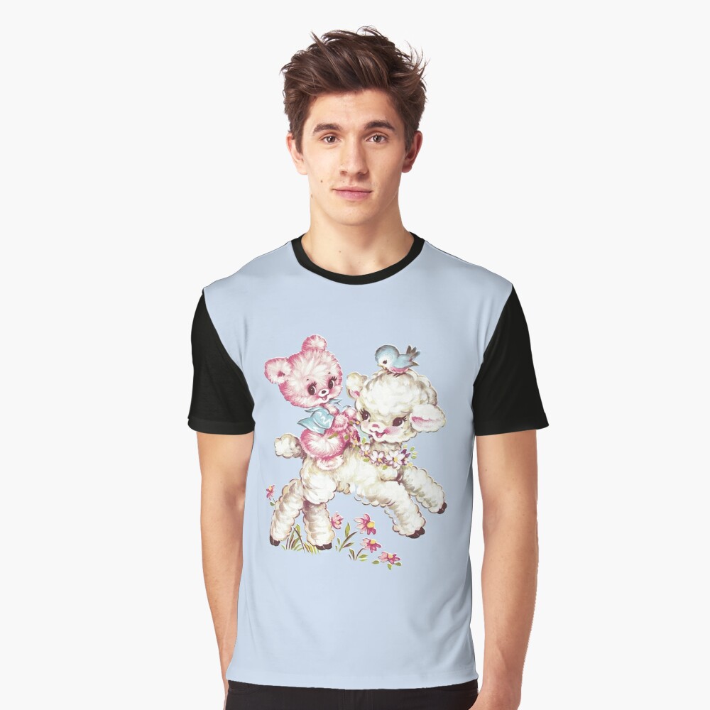 Baby Teddy Bear & Lamb Vintage Animal Illustration Active T-Shirt for Sale  by mnkna