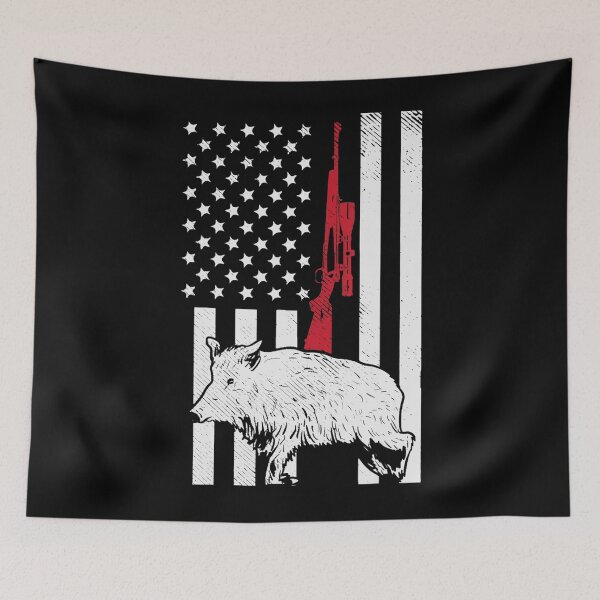 Item preview, American Flag Rifle Hog Boar Pig Gun Hunting USA Hunter Gift designed and sold by ScottSlade.