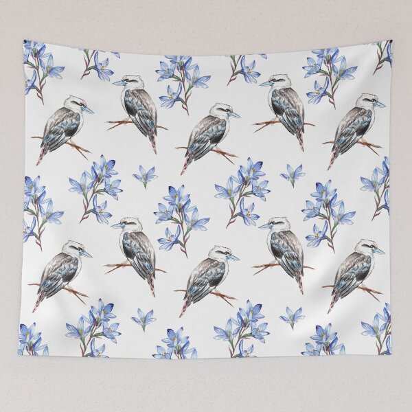 Aperçu de l'œuvre Kookaburra australien avec motif d'orchidées du soleil bleu créée et vendue par Jaydee001.