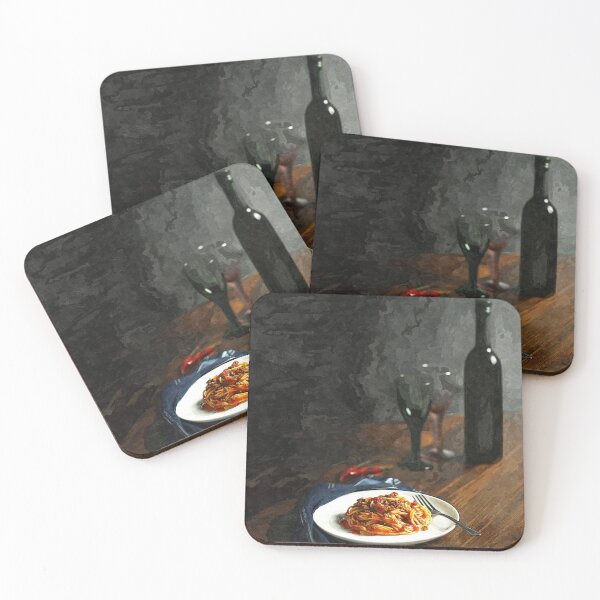 Item preview, Pasta and wine. Digital watercolor painting designed and sold by Vivid Studio.