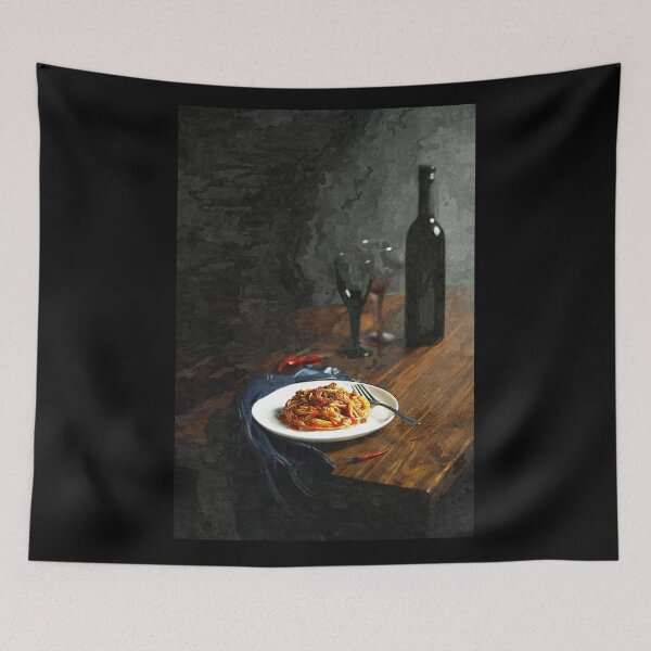Item preview, Pasta and wine. Digital watercolor painting designed and sold by Vivid Studio.