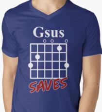 Gsus Saves Chord T-Shirt, Funny Guitar Lover Gift V-Neck T-Shirt