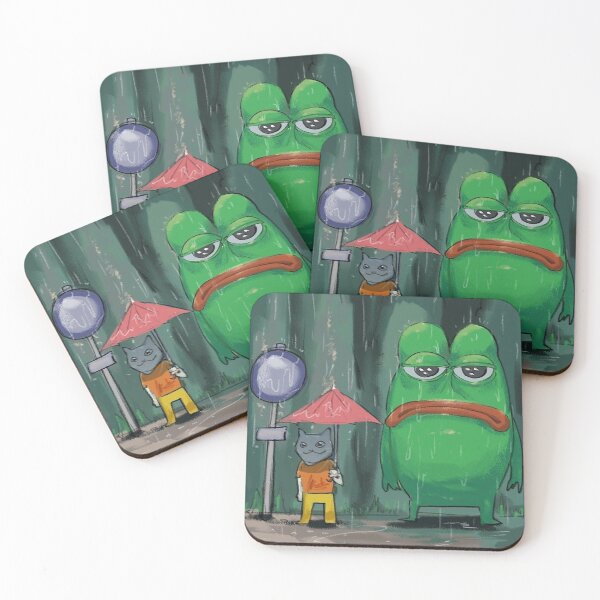 Item preview, sad PEPE the frog and cat in the rain designed and sold by VinBasis.