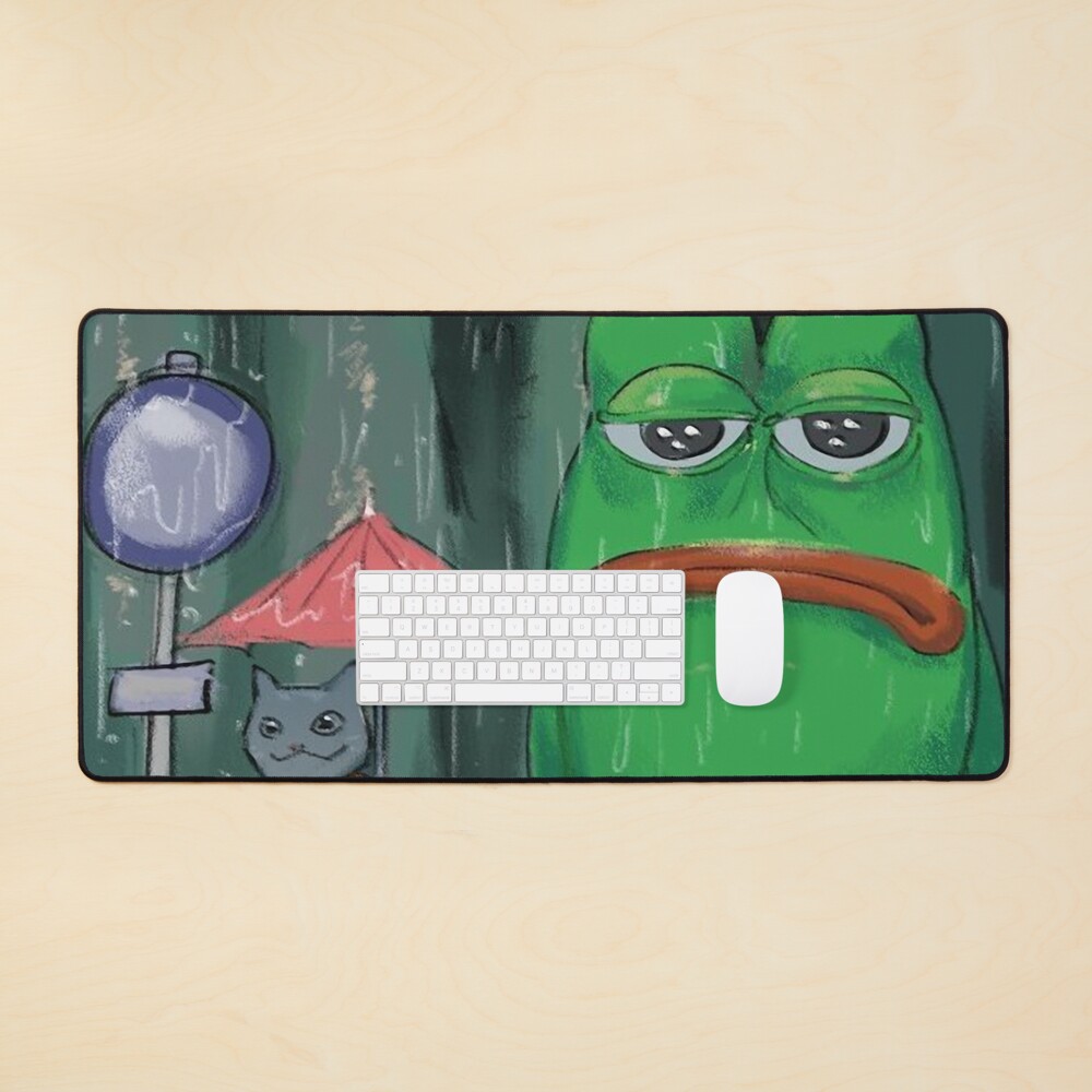 "sad PEPE the frog and cat in the rain" Mouse Pad by VinBasis Redbubble