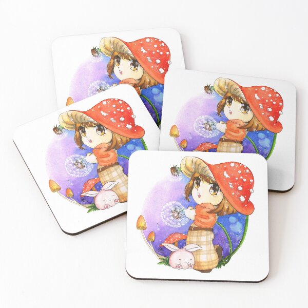 Item preview, Fairytale mushroom anime girl with chubby pet bunny designed and sold by Sophiberry X.