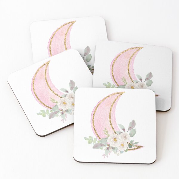 Item preview, Moon Pink Gold Flowers Roses Moonlight Watercolor designed and sold by Simplyy  Unique.