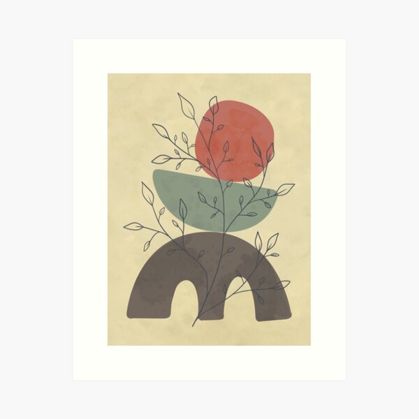 Abstract landscape illustration with three natural shapes Art Print