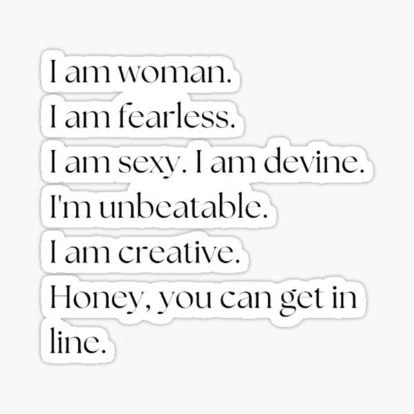 I am Woman lyrics Sticker for Sale by ashlenamusic