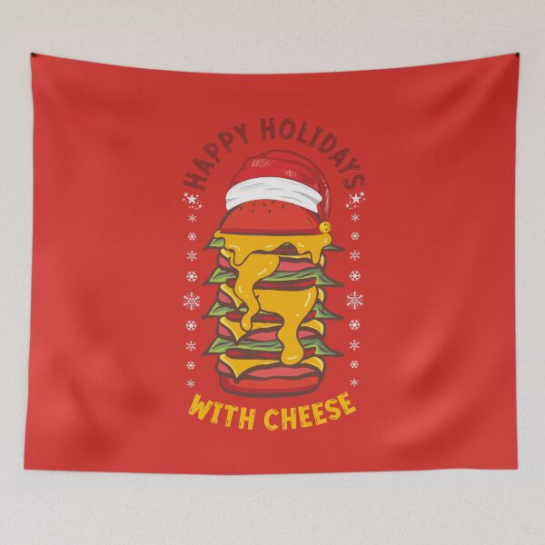 Item preview, Classy and Cute Xmas HAPPY HOLIDAY WITH CHEESE Tall Funny Red Christmas Cheeseburger Winter Holiday Design with Santa Hat and Snowflakes designed and sold by zenturtlemerch.