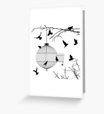 Birds silhouettes and bird cage Greeting Card