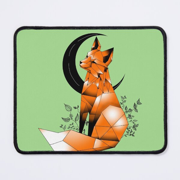 Item preview, Geometric Fox with crescent Moon and leaves light green background 2 designed and sold by DemonicGloom.