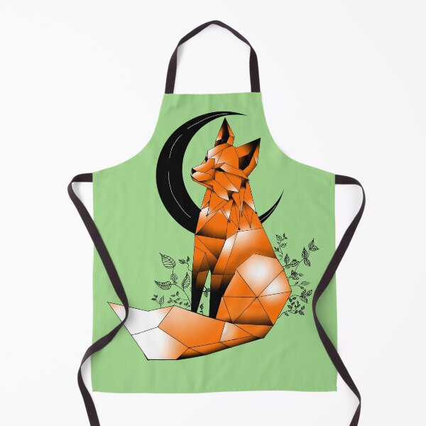 Item preview, Geometric Fox with crescent Moon and leaves light  green background 2 designed and sold by DemonicGloom.