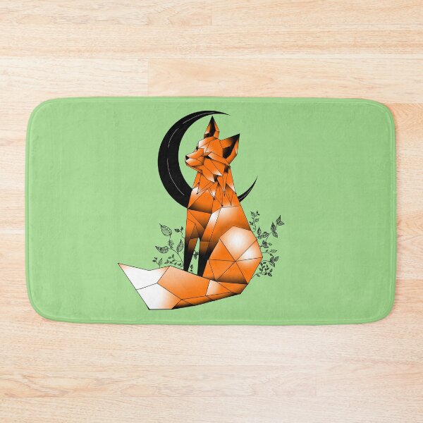 Item preview, Geometric Fox with crescent Moon and leaves light  green background 2 designed and sold by DemonicGloom.