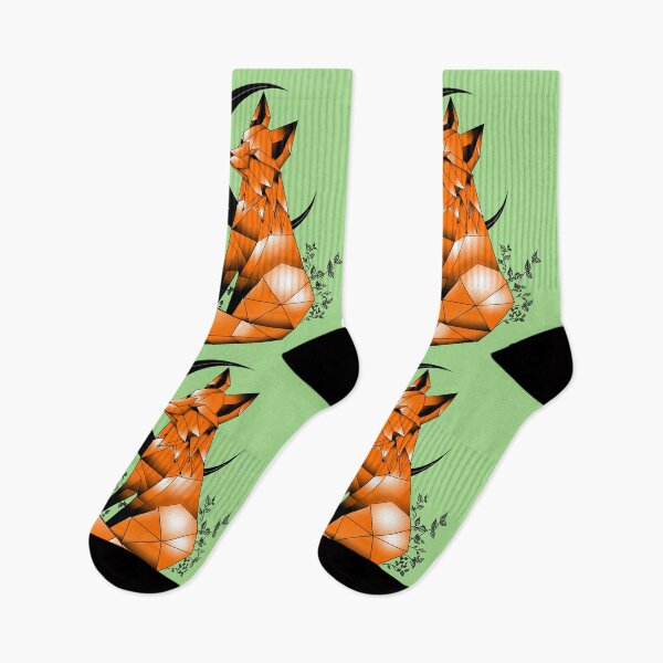 Item preview, Geometric Fox with crescent Moon and leaves light  green background 2 designed and sold by DemonicGloom.