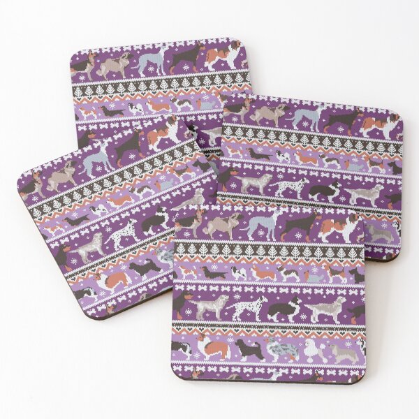 Item preview, Fluffy and bright fair isle knitting doggie friends // seance purple and east side violet background brown orange white and grey dog breeds  designed and sold by SelmaCardoso.