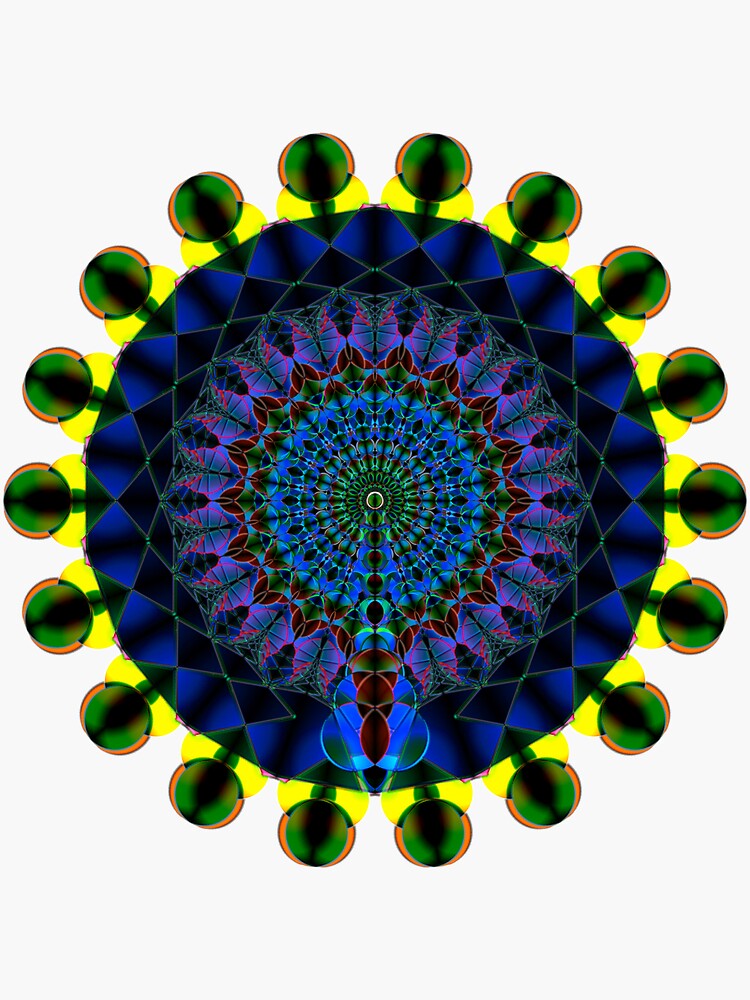 Thumbnail 3 of 3, Sticker, Fractal Mandala 4 designed and sold by Warren Paul Harris.