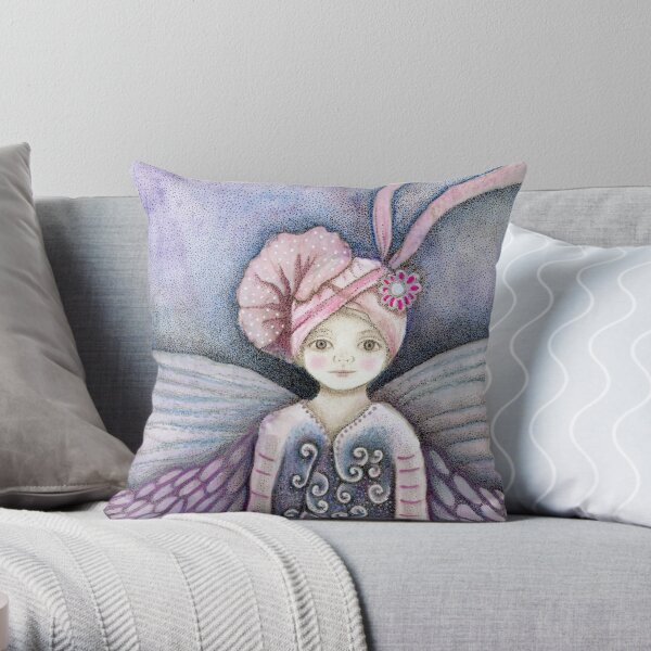 cute butterfly fairy girl in purple and pink Throw Pillow
