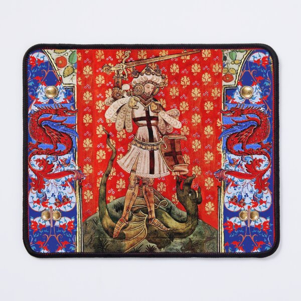 Item preview, Saint George and Dragon Medieval Miniature ,Red Blue White Floral Motifs designed and sold by BulganLumini.