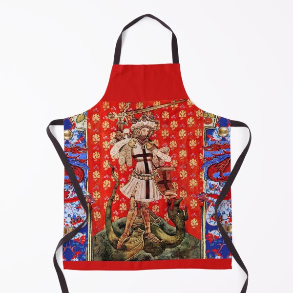 Item preview, Saint George and Dragon Medieval Miniature ,Red Blue White Floral Motifs designed and sold by BulganLumini.