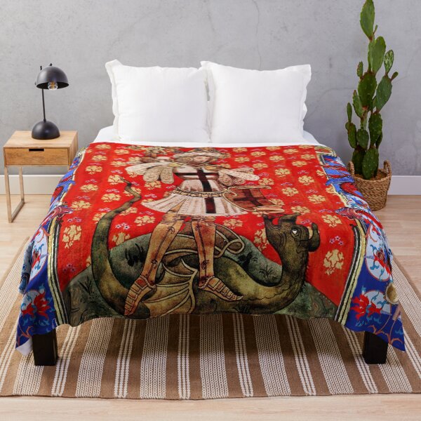 Item preview, Saint George and Dragon Medieval Miniature ,Red Blue White Floral Motifs designed and sold by BulganLumini.