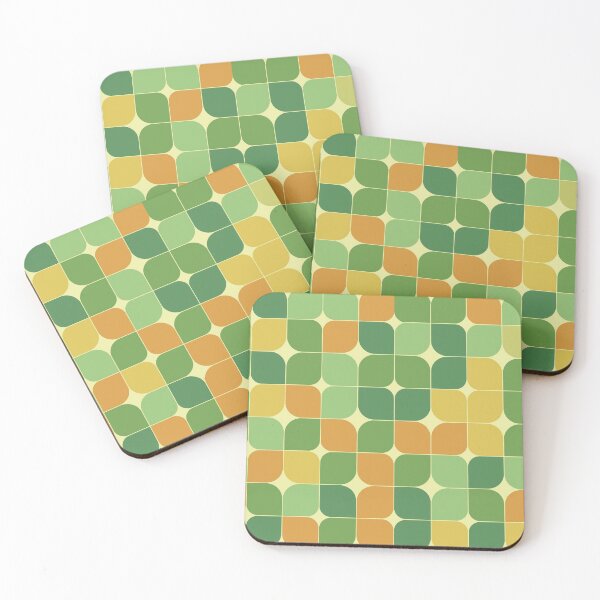 Item preview, Abstract retro 70s geometric green and orange  leaves  designed and sold by Yasminepatterns .
