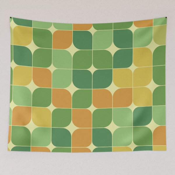 Item preview, Abstract retro 70s geometric green and orange  leaves  designed and sold by Yasminepatterns .