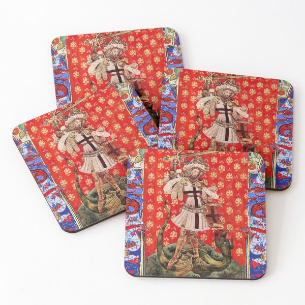 Item preview, Saint George and Dragon Medieval Miniature ,Red Blue White Floral Motifs designed and sold by BulganLumini.