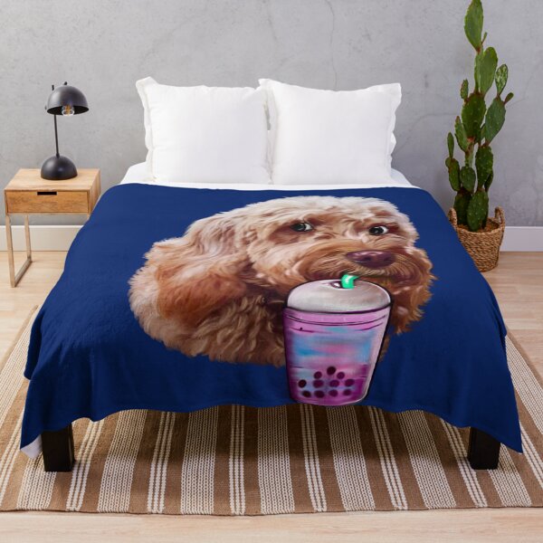 Item preview, Cavapoo Cavoodle puppy dog sipping Bubble tea  - funny cute cavalier king charles spaniel poodle, puppy love designed and sold by Artonmytee.