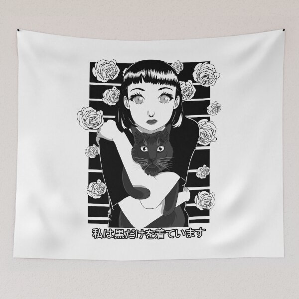 Item preview, Goth Anime Girl Black Gothic Cat Japanese Vaporware designed and sold by Nosek1ng.