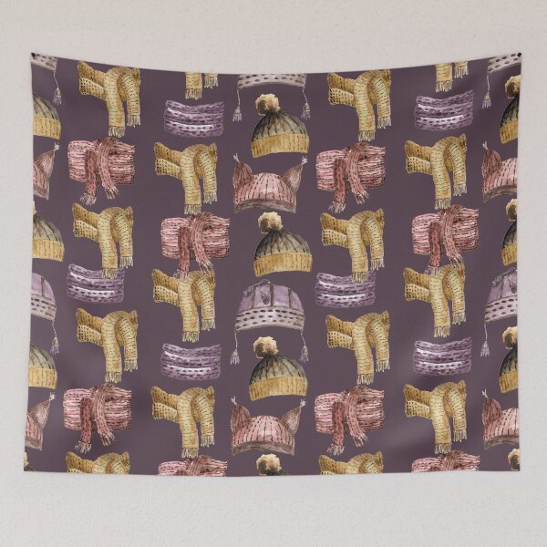 Item preview, Watercolor hats and scarves pattern designed and sold by GrayCatGraphics.