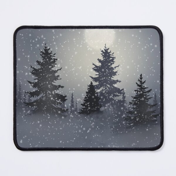 Item preview, Monochrome Magic Moon In Winter Forest Landscape designed and sold by Saraartwork.
