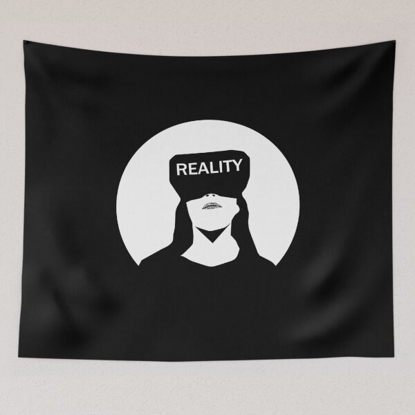 Item preview, reality vr metaverse simple artistic design in white for black products designed and sold by artirio.