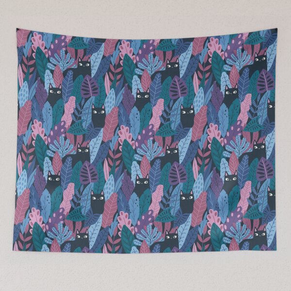 Item preview, Black cats and tropical leaves designed and sold by IrinaOstapenko.