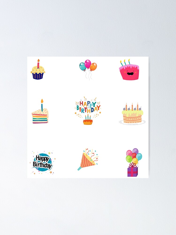 Balloon Birthday Stickers, Set of 88 on 2 sticker sheets, Happy