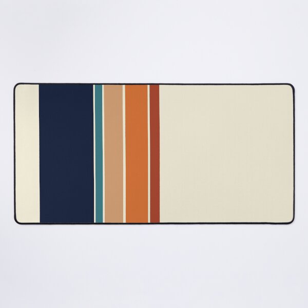 Retro Vertical Stripes Orange Rust Blue Desk Mat