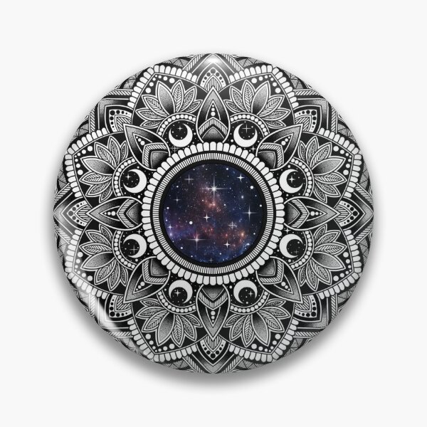Item preview, Galaxy art - black and white mandala drawing with stars and moon designed and sold by LorenaElenaArt.