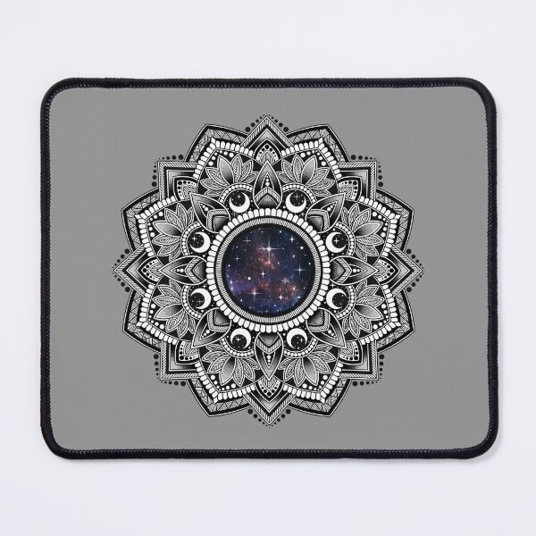 Item preview, Galaxy art - black and white mandala drawing with stars and moon designed and sold by LorenaElenaArt.