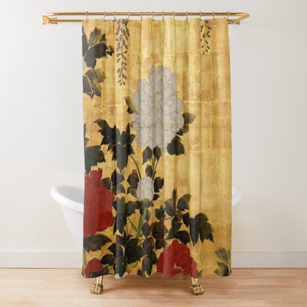Item preview, Vintage Japanese Floral Gold Leaf Screen With Wisteria and Peonies designed and sold by Vicky Brago-Mitchell®.