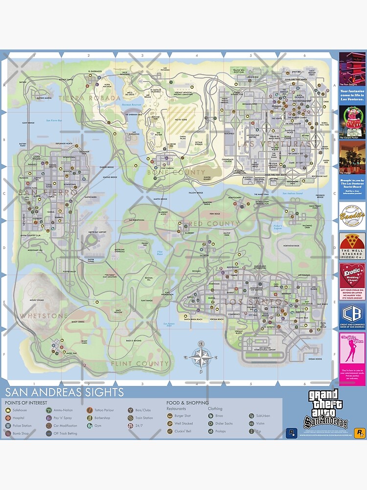 Grand Theft Auto San Andreas Poster and Map Official Rockstar