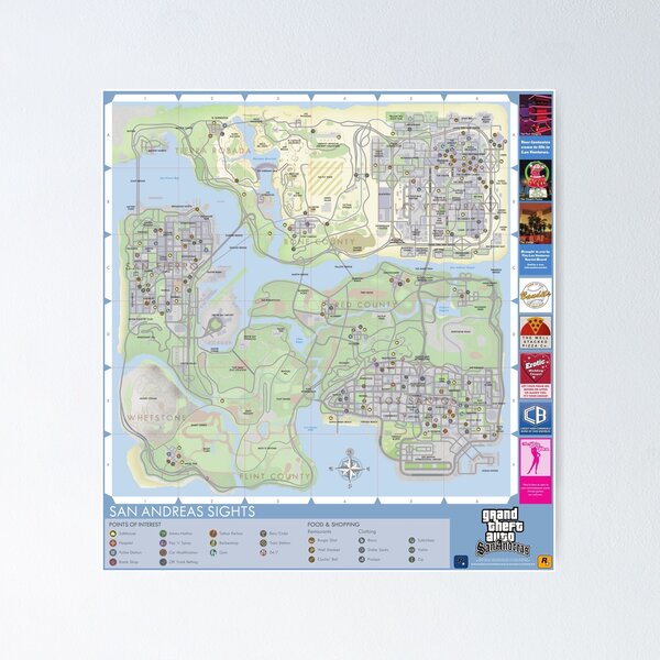 Grand Theft Auto San Andreas Poster and Map Official Rockstar Poster