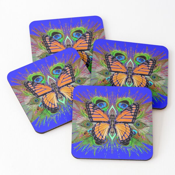 Item preview, MONARCH BUTTERFLY PEACOCK GREEN FEATHERS BLUE ART  designed and sold by sharlesart.