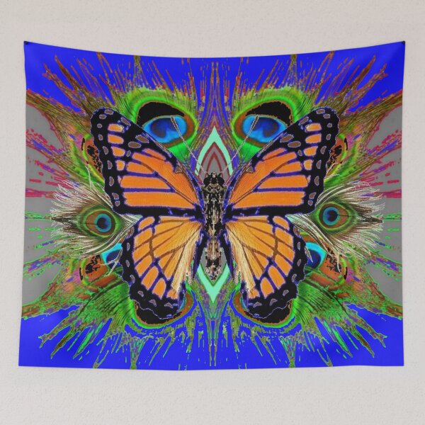 Item preview, MONARCH BUTTERFLY PEACOCK GREEN FEATHERS BLUE ART  designed and sold by sharlesart.
