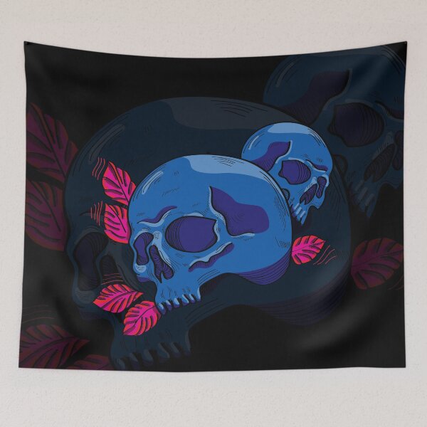 Item preview, Blue and black anime skull in dusky colors | Tattoo skater style designed and sold by moo[e]d art.