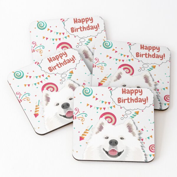 Item preview, happy birthday Samoyed designed and sold by AnnaAndVibes.